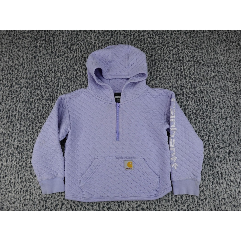 Carhartt Quilted Hoodie Girls 6 Purple 1/4 Zip TS7108-G Graphic Sleeve